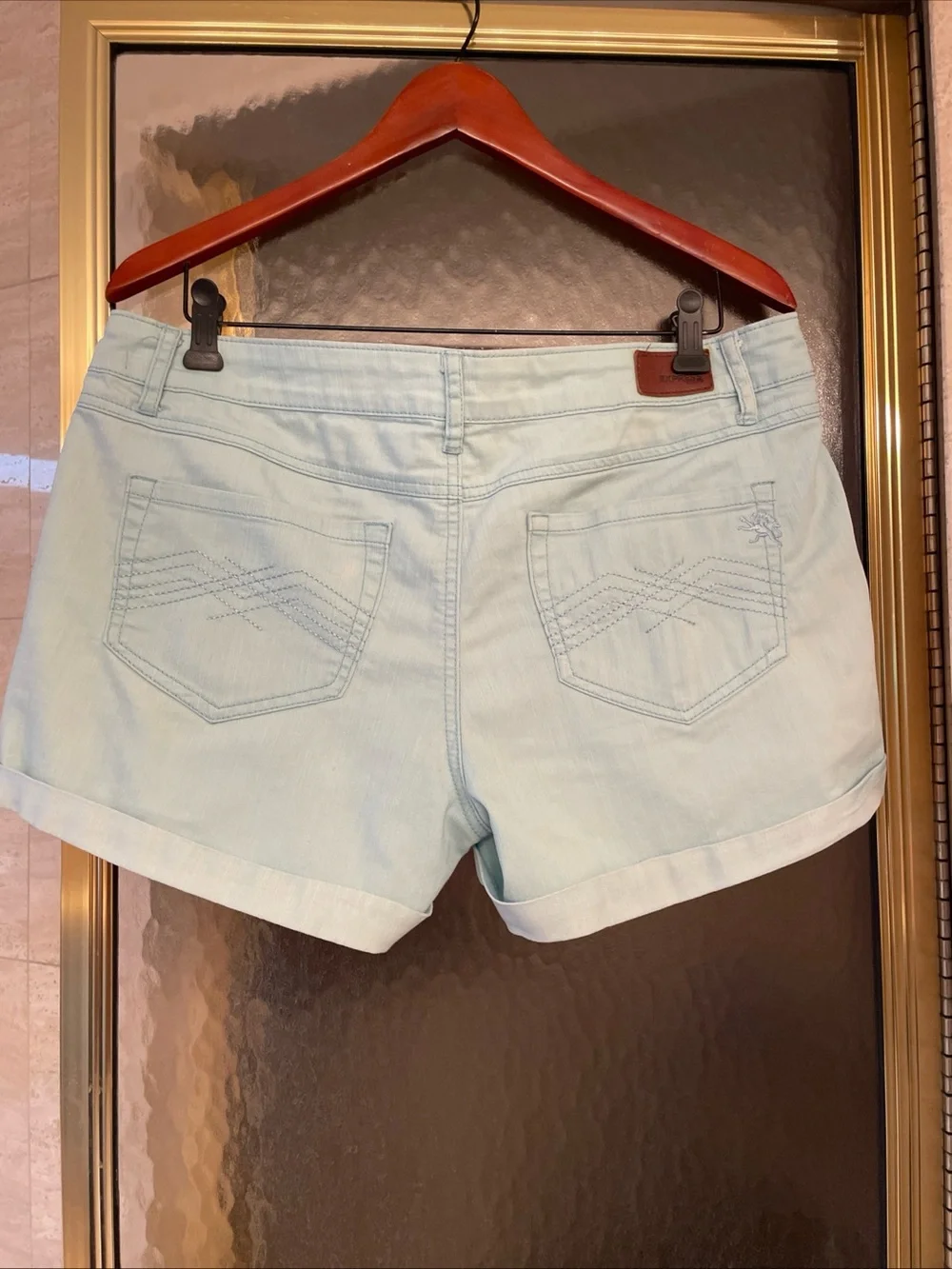 Y2K Express Jeans Denim Short Shorts Sky Blue Size 12 Bratz Preppy Cuffed